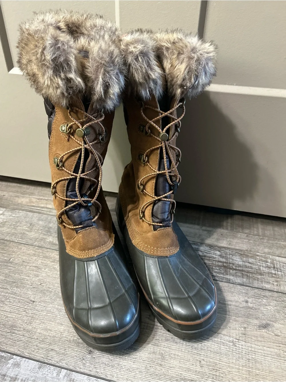 Lands End Squall Winter Boots Faux-Fur Trim Waterproof quilted toggle